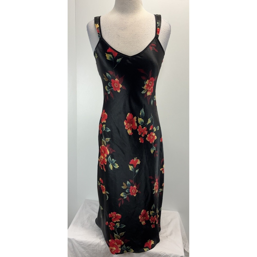 Jones New York Satin Floral Nightgown Women's S Black Slip Sexy